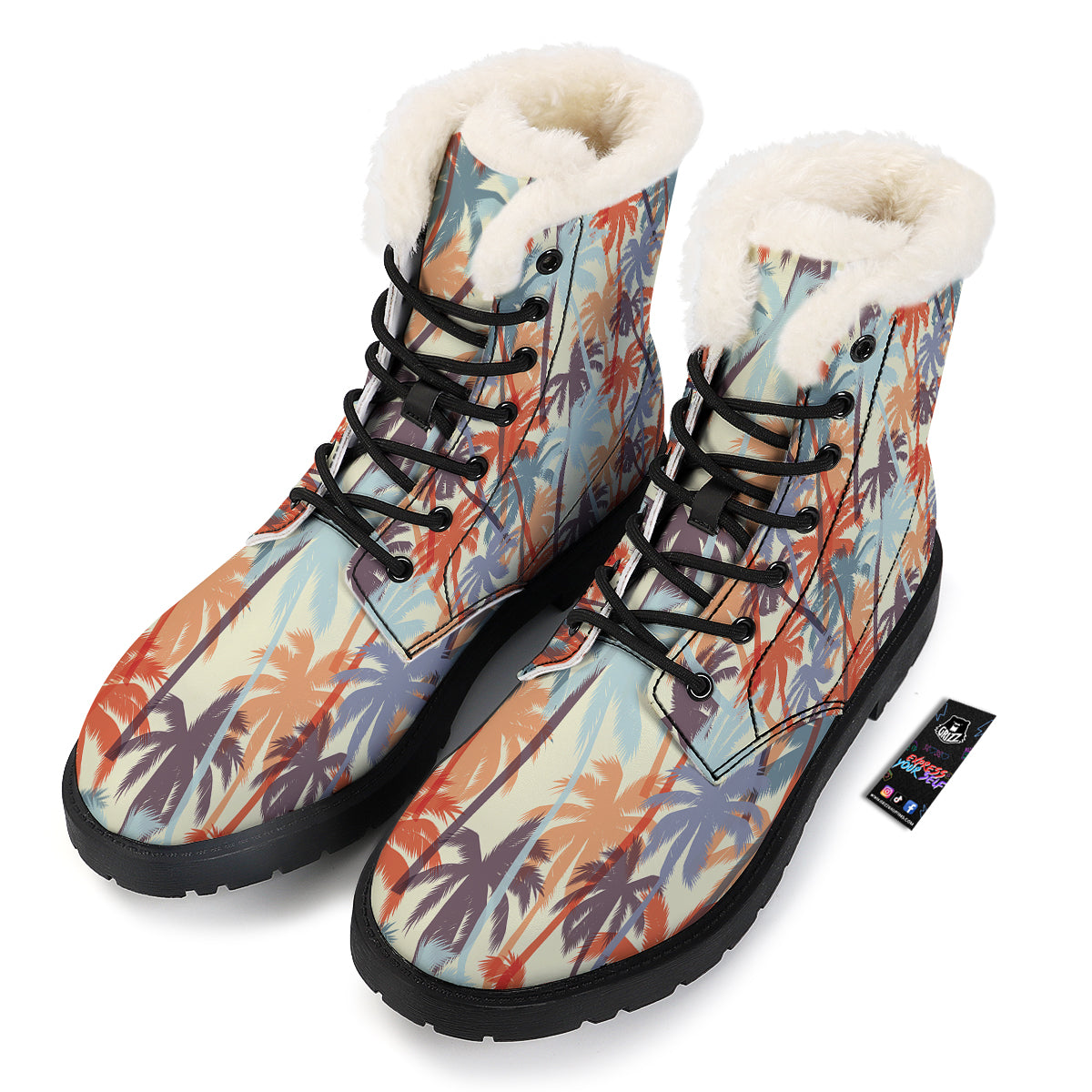 Colorful Palm Trees Print Pattern Winter Boots-grizzshop