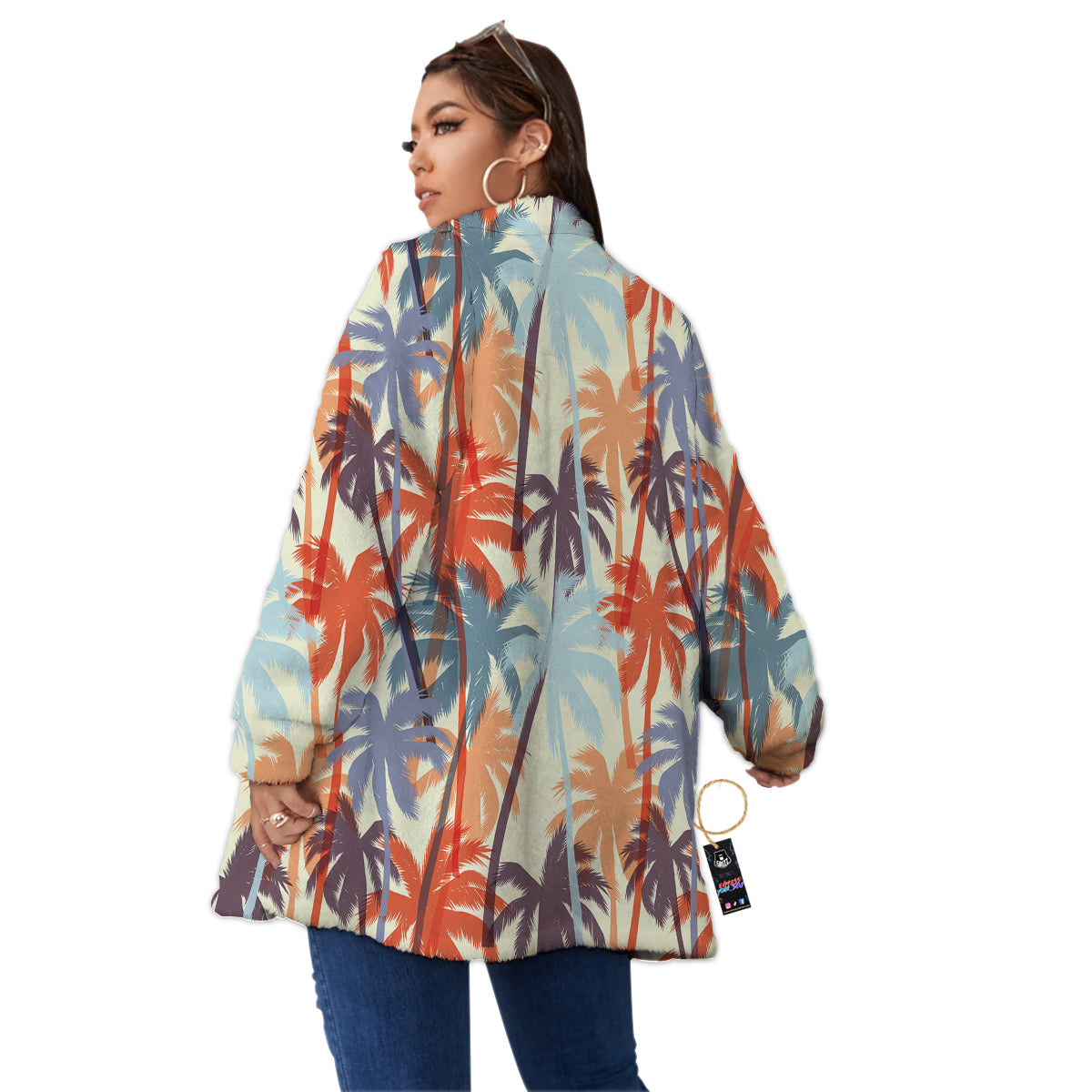 Colorful Palm Trees Print Pattern Women's Sherpa Jacket-grizzshop