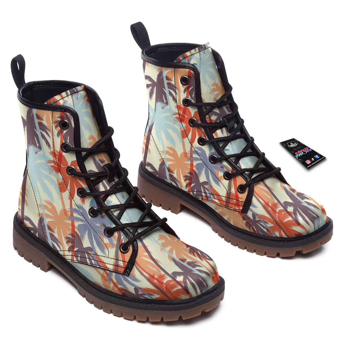 Colorful Palm Trees Print Pattern Work Boots-grizzshop