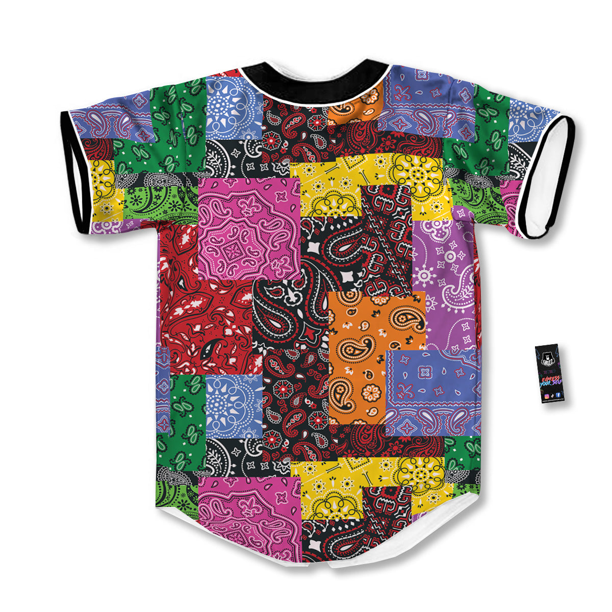 Colorful Patchwork Bandanna Print Pattern Baseball Jersey-grizzshop
