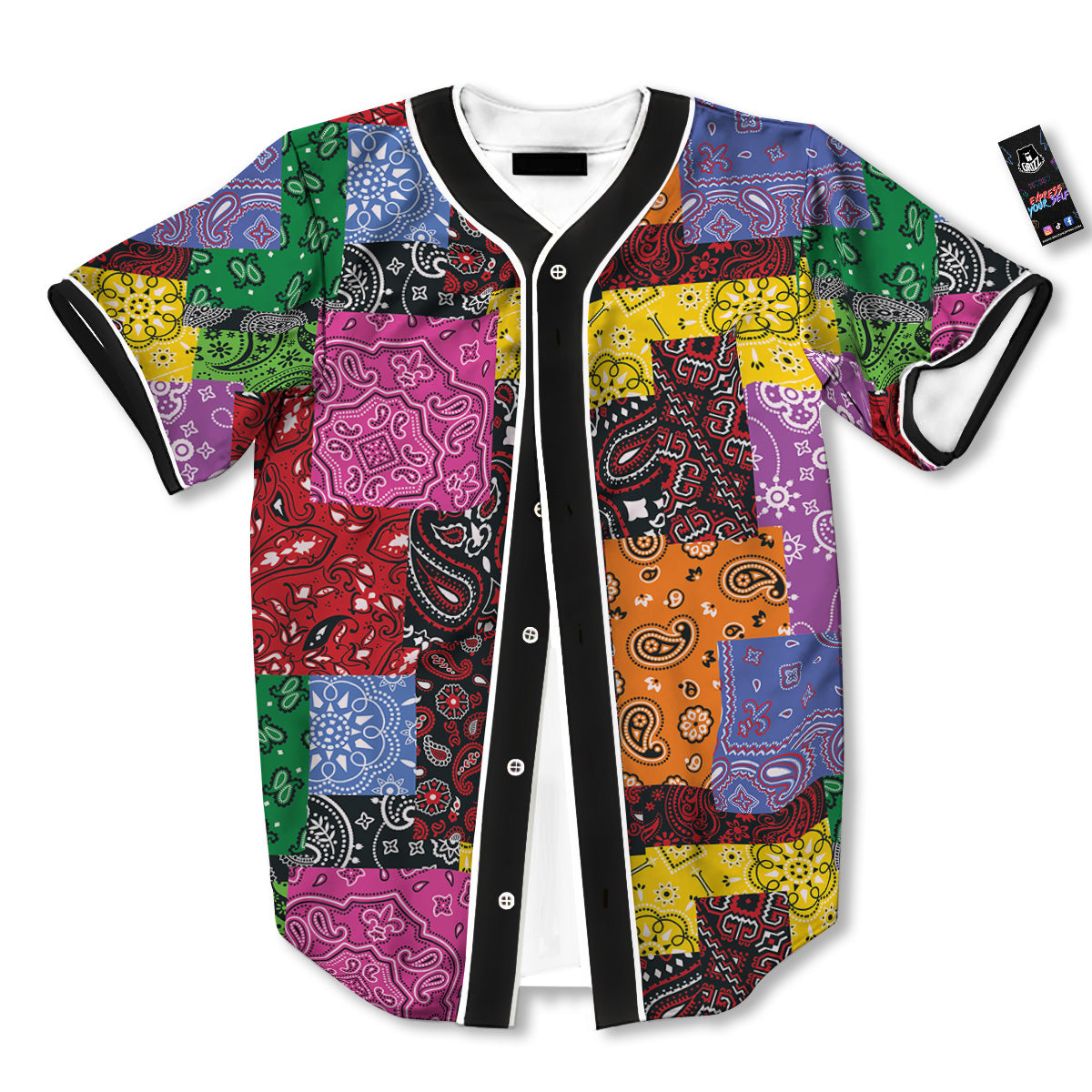 Colorful Patchwork Bandanna Print Pattern Baseball Jersey-grizzshop