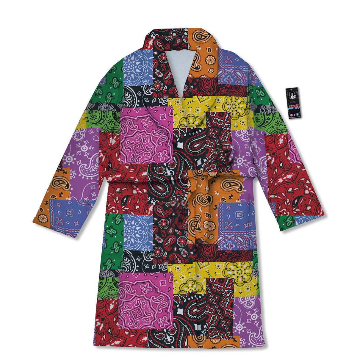 Colorful Patchwork Bandanna Print Pattern Bathrobe-grizzshop