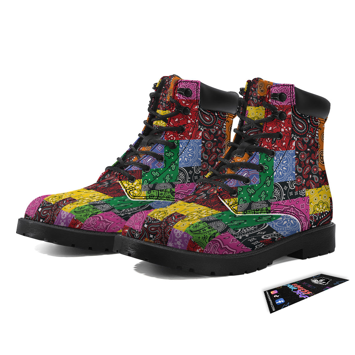 Colorful Patchwork Bandanna Print Pattern Boots-grizzshop