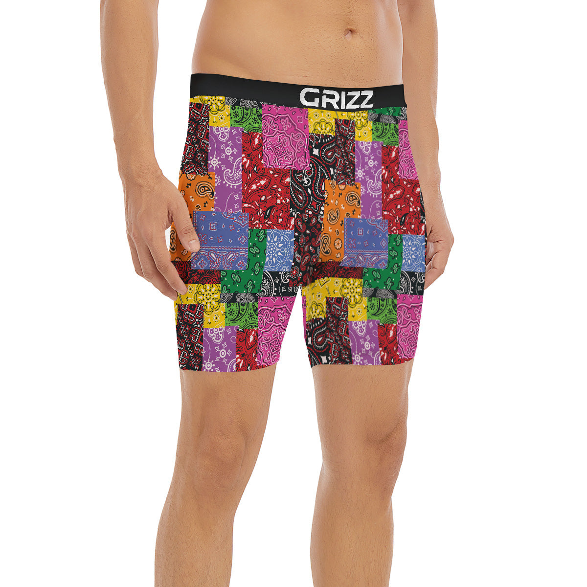 Colorful Patchwork Bandanna Print Pattern Boxer Briefs-grizzshop