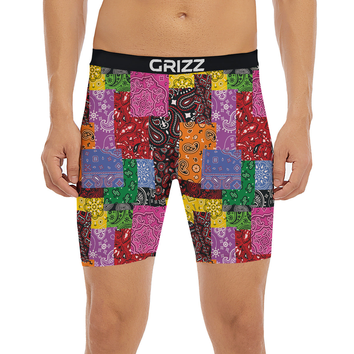 Colorful Patchwork Bandanna Print Pattern Boxer Briefs-grizzshop