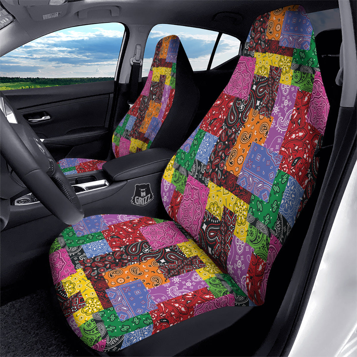 Colorful Patchwork Bandanna Print Pattern Car Seat Covers-grizzshop