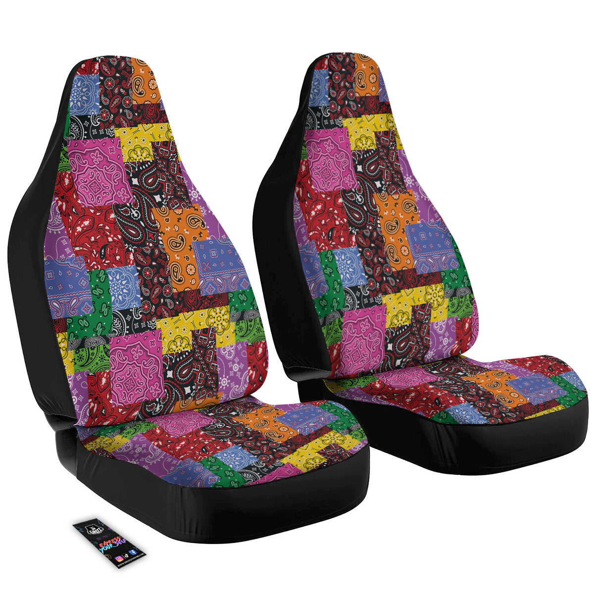 Colorful Patchwork Bandanna Print Pattern Car Seat Covers-grizzshop