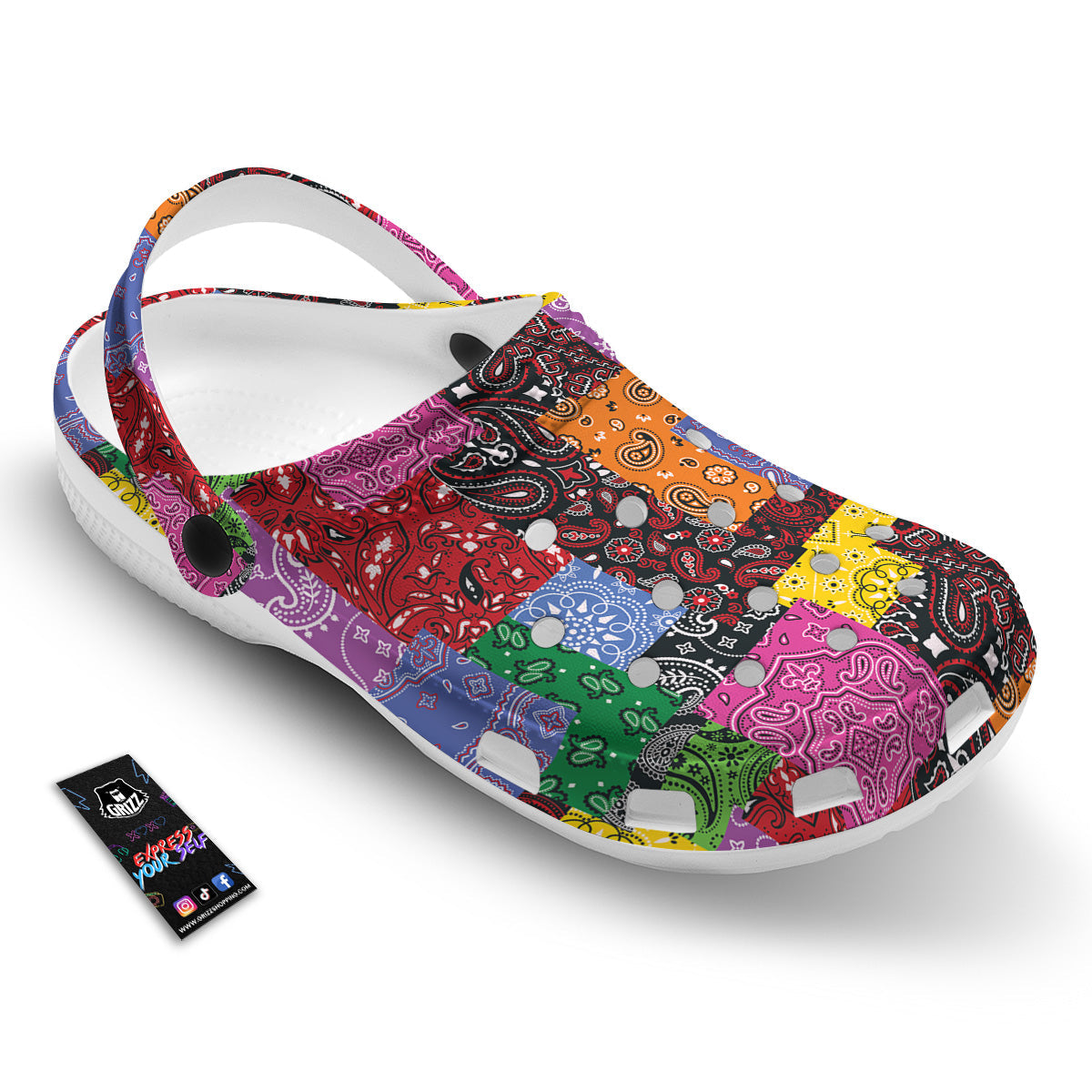 Colorful Patchwork Bandanna Print Pattern Clog-grizzshop