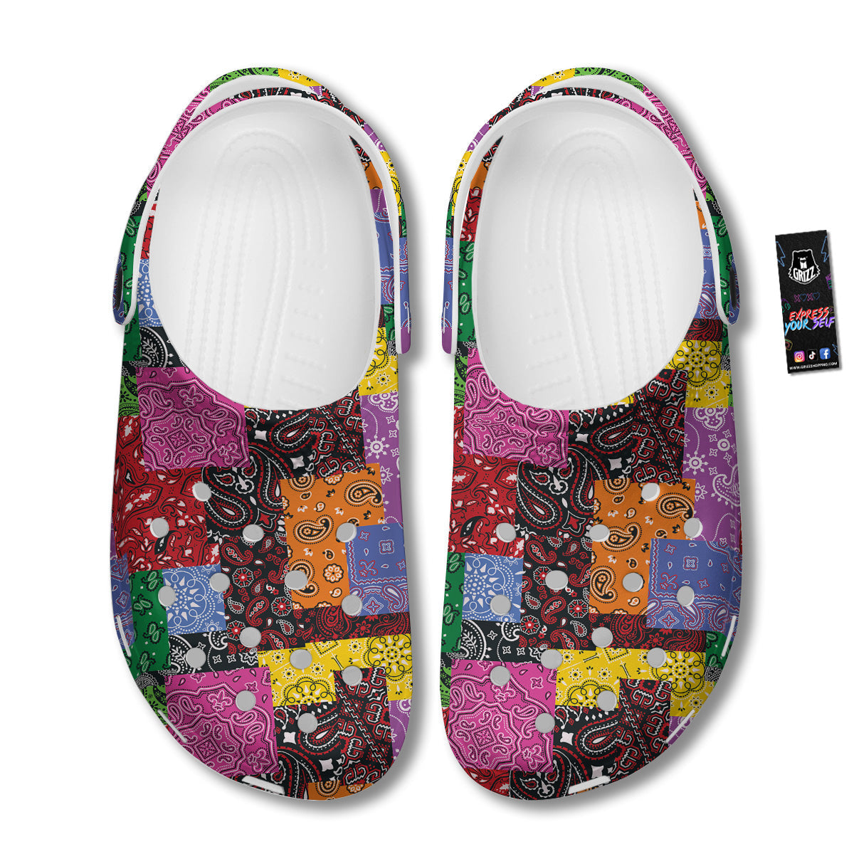 Colorful Patchwork Bandanna Print Pattern Clog-grizzshop