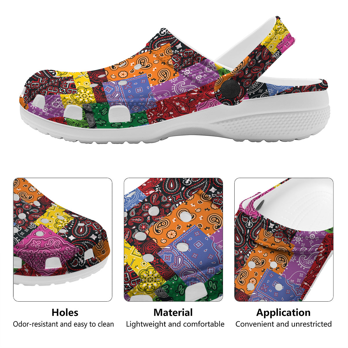 Colorful Patchwork Bandanna Print Pattern Clog-grizzshop