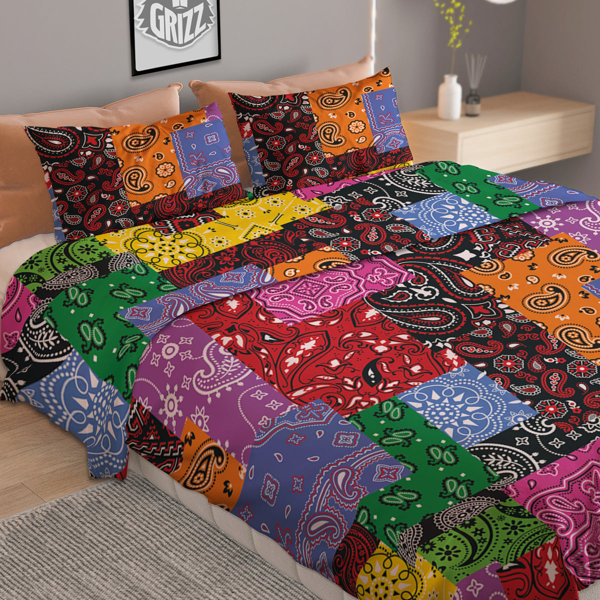 Colorful Patchwork Bandanna Print Pattern Duvet Cover Bedding Set