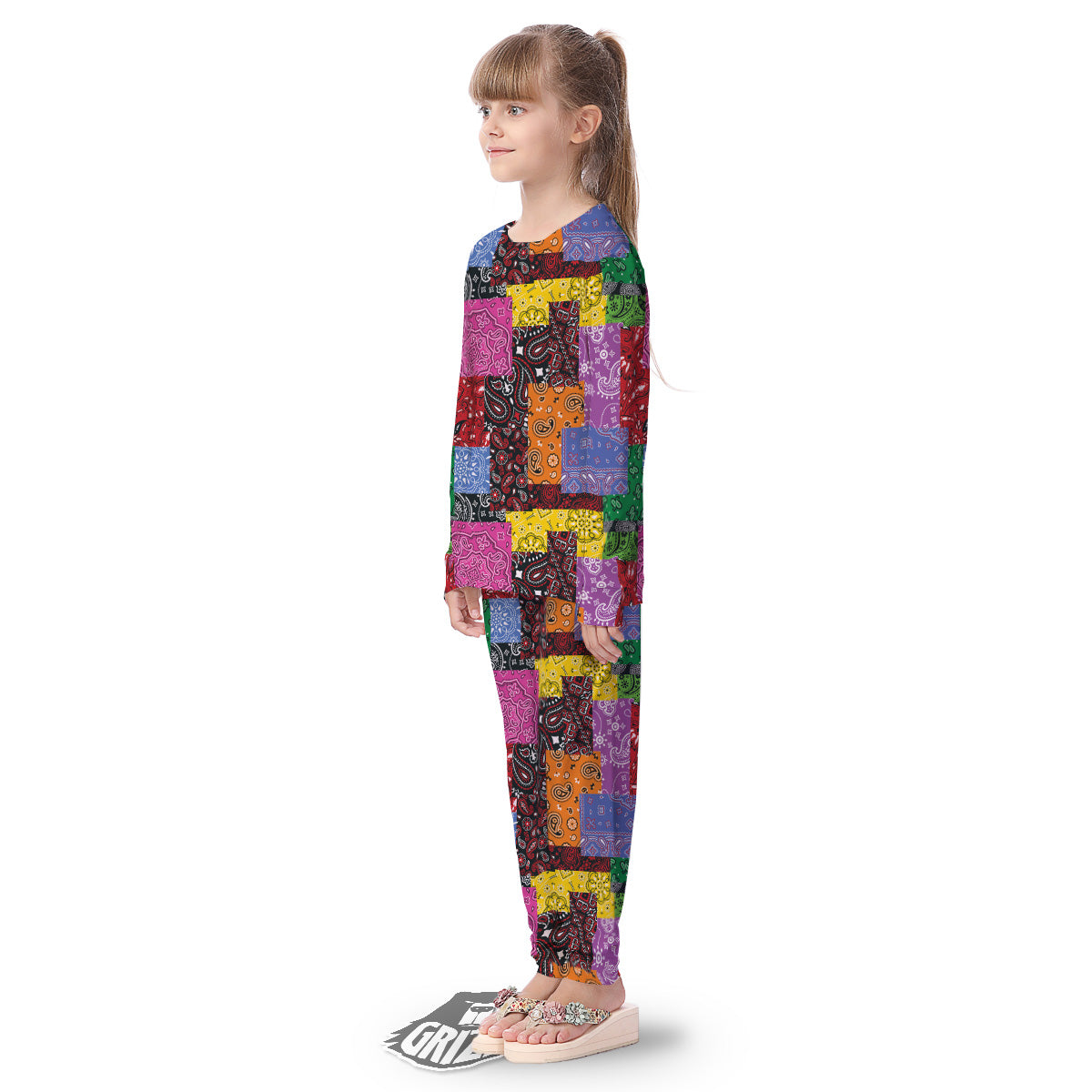 Colorful Patchwork Bandanna Print Pattern Kid's Pajamas-grizzshop