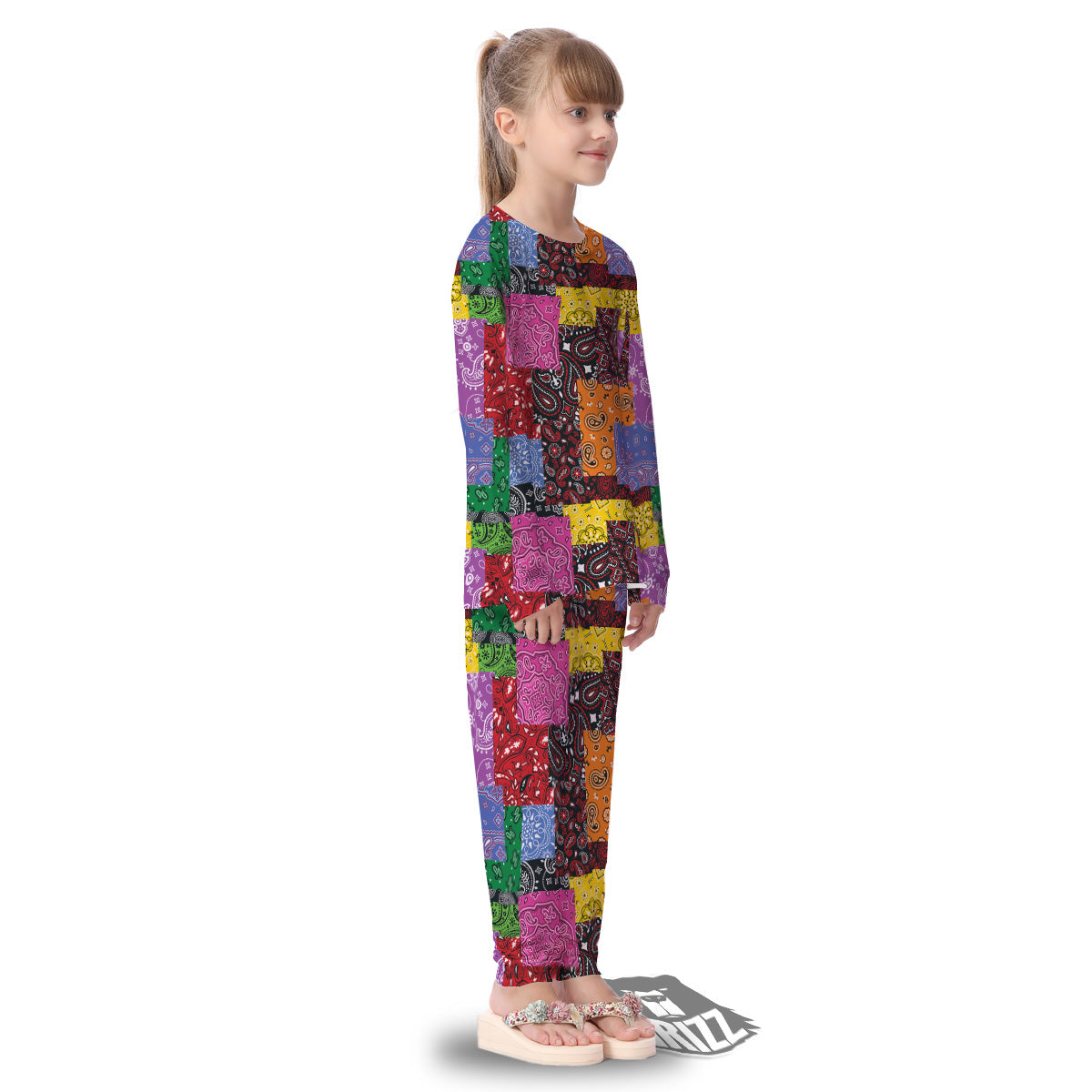 Colorful Patchwork Bandanna Print Pattern Kid's Pajamas-grizzshop