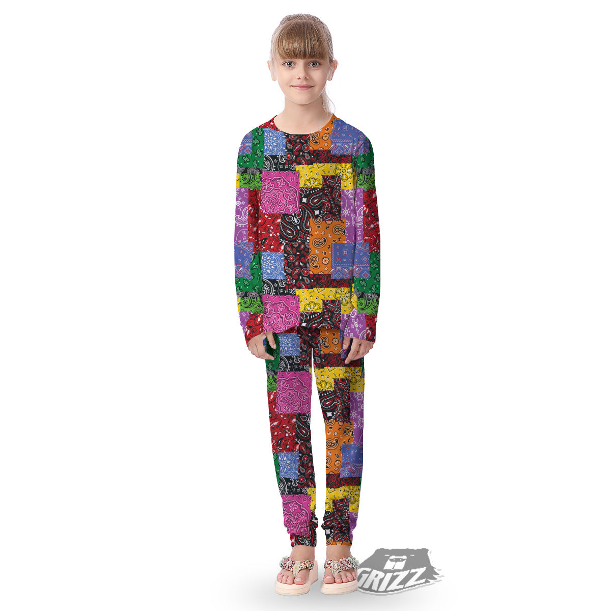 Colorful Patchwork Bandanna Print Pattern Kid's Pajamas-grizzshop