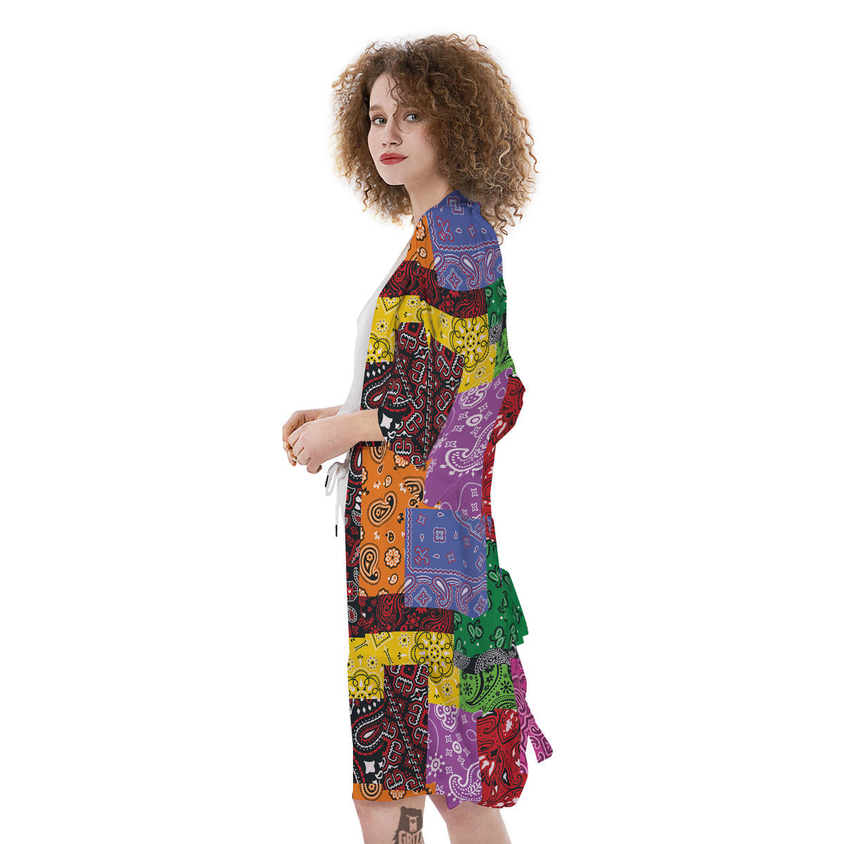Colorful Patchwork Bandanna Print Pattern Kimono-grizzshop