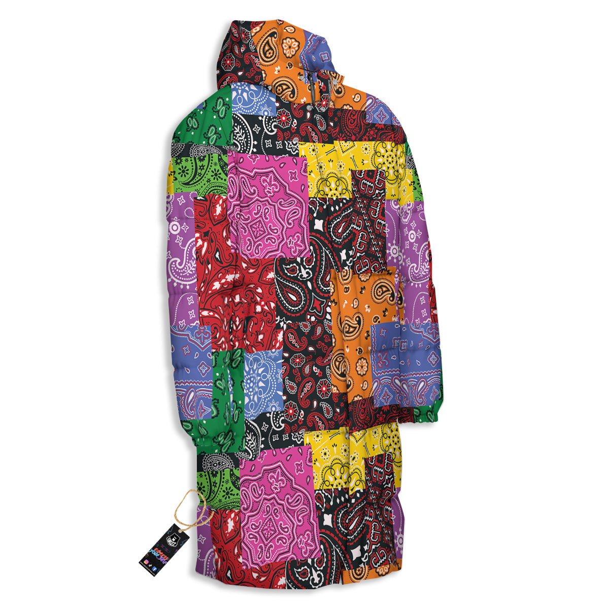 Colorful Patchwork Bandanna Print Pattern Long Down Jacket-grizzshop
