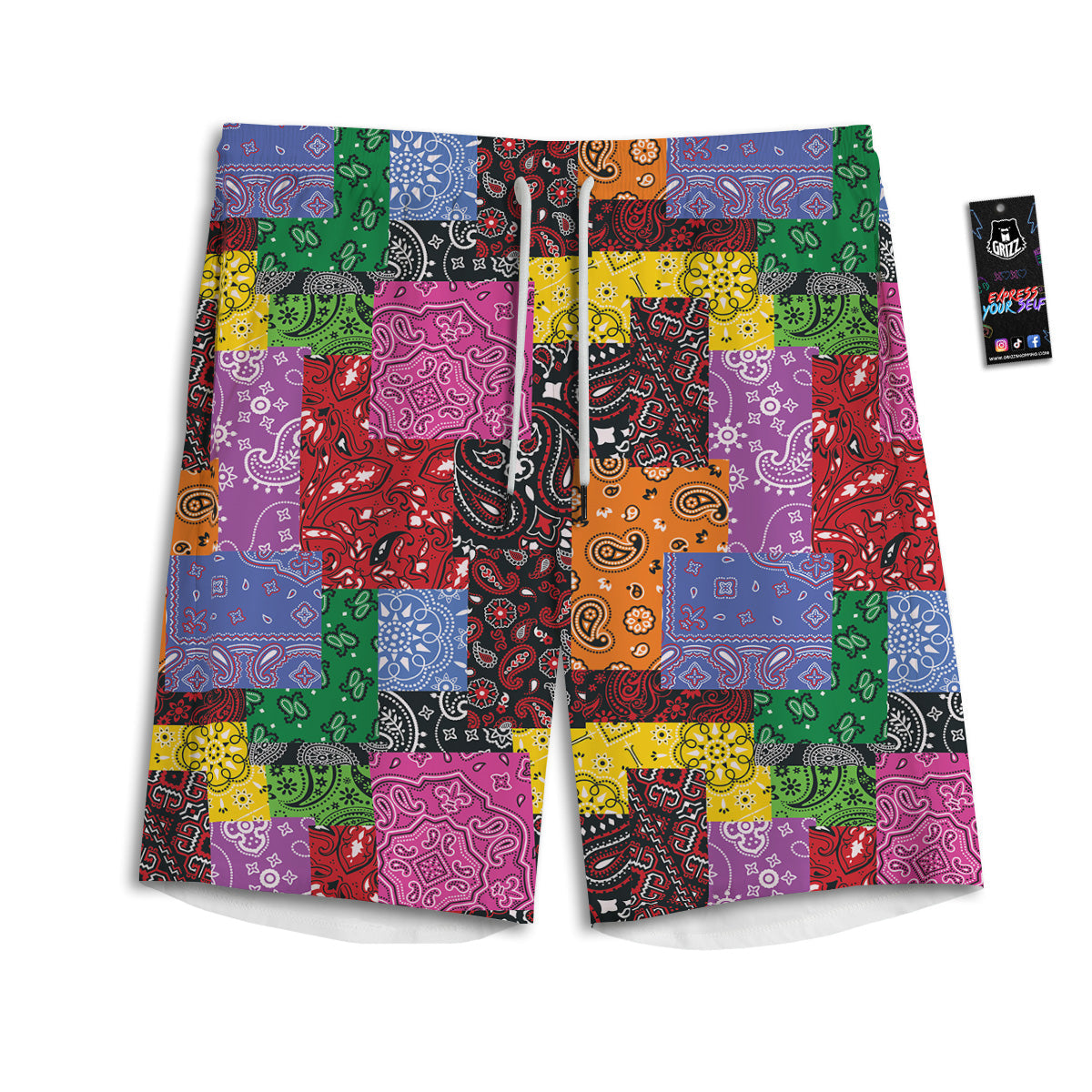 Colorful Patchwork Bandanna Print Pattern Men's Athletic Shorts