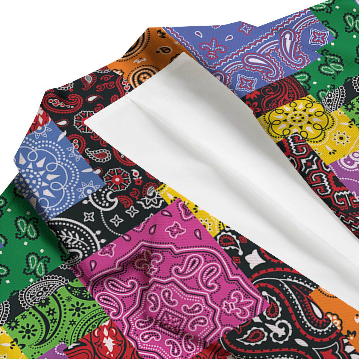 Colorful Patchwork Bandanna Print Pattern Men's Blazer-grizzshop