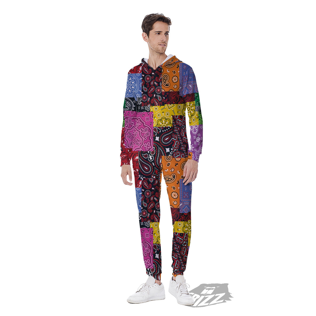 Colorful Patchwork Bandanna Print Pattern Men's Jumpsuit-grizzshop