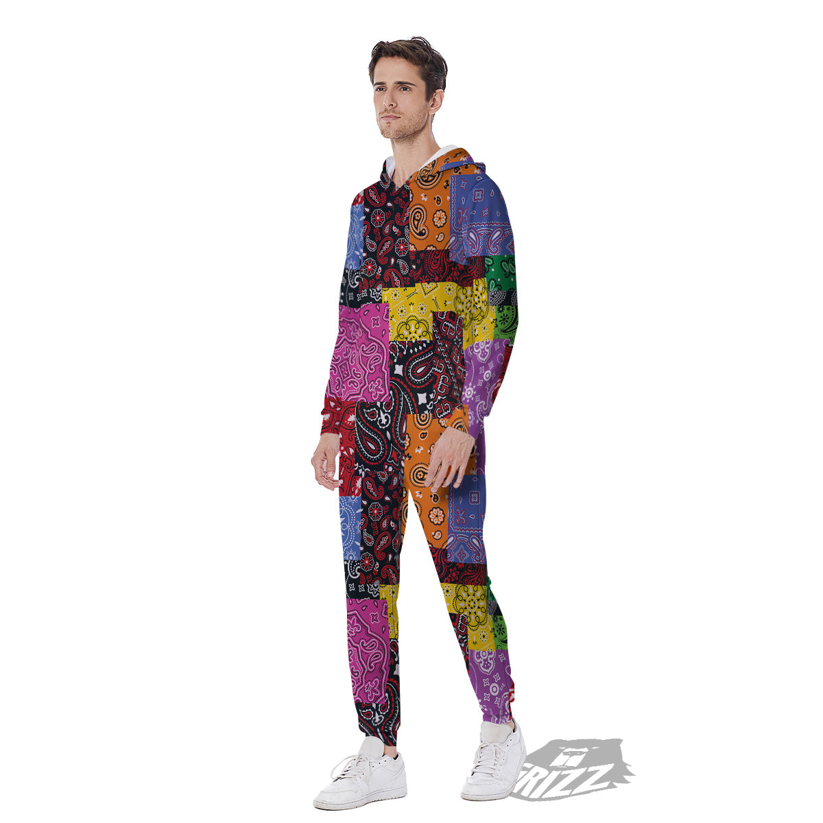 Colorful Patchwork Bandanna Print Pattern Men's Jumpsuit-grizzshop