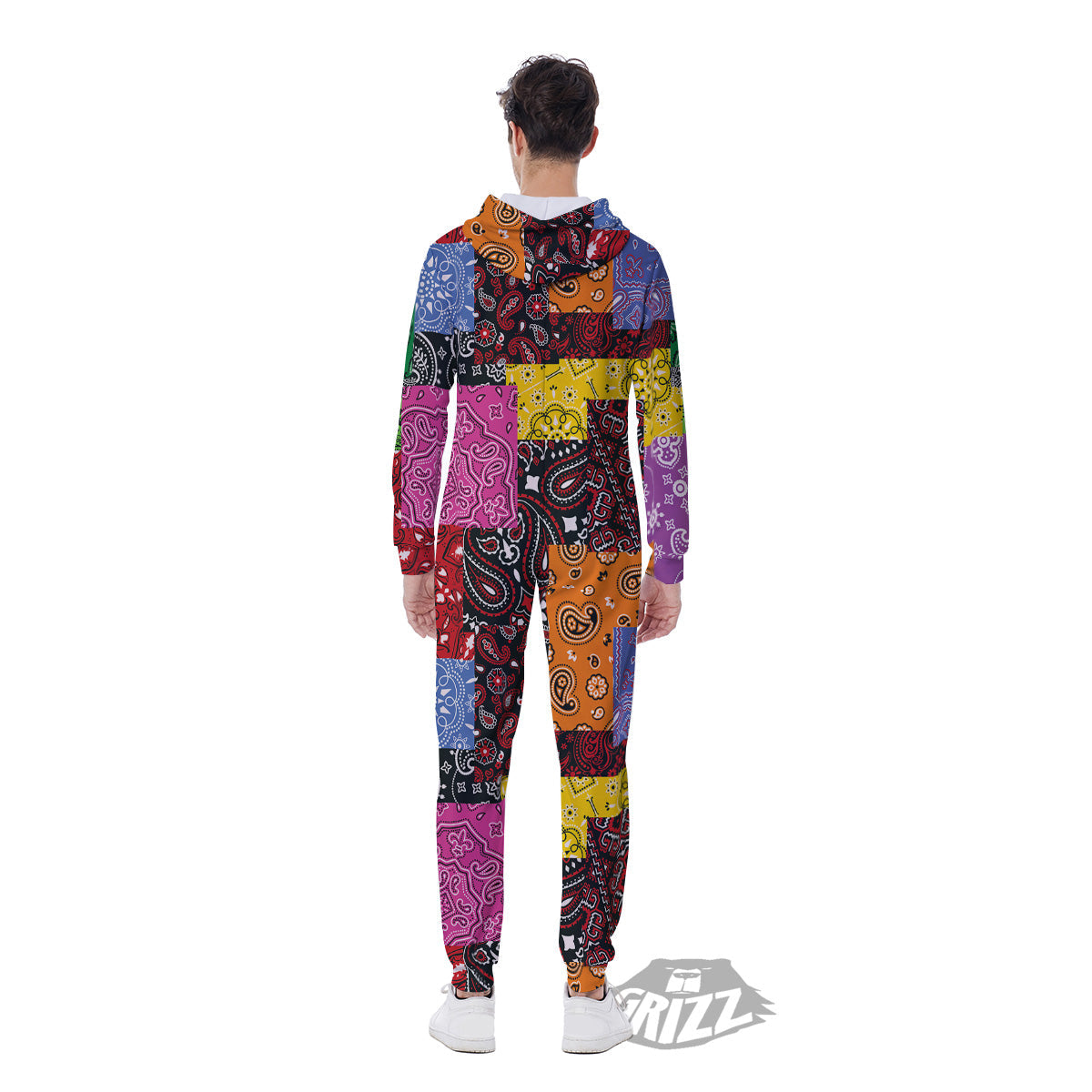 Colorful Patchwork Bandanna Print Pattern Men's Jumpsuit-grizzshop