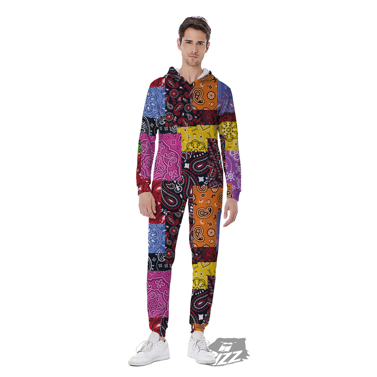 Colorful Patchwork Bandanna Print Pattern Men's Jumpsuit-grizzshop