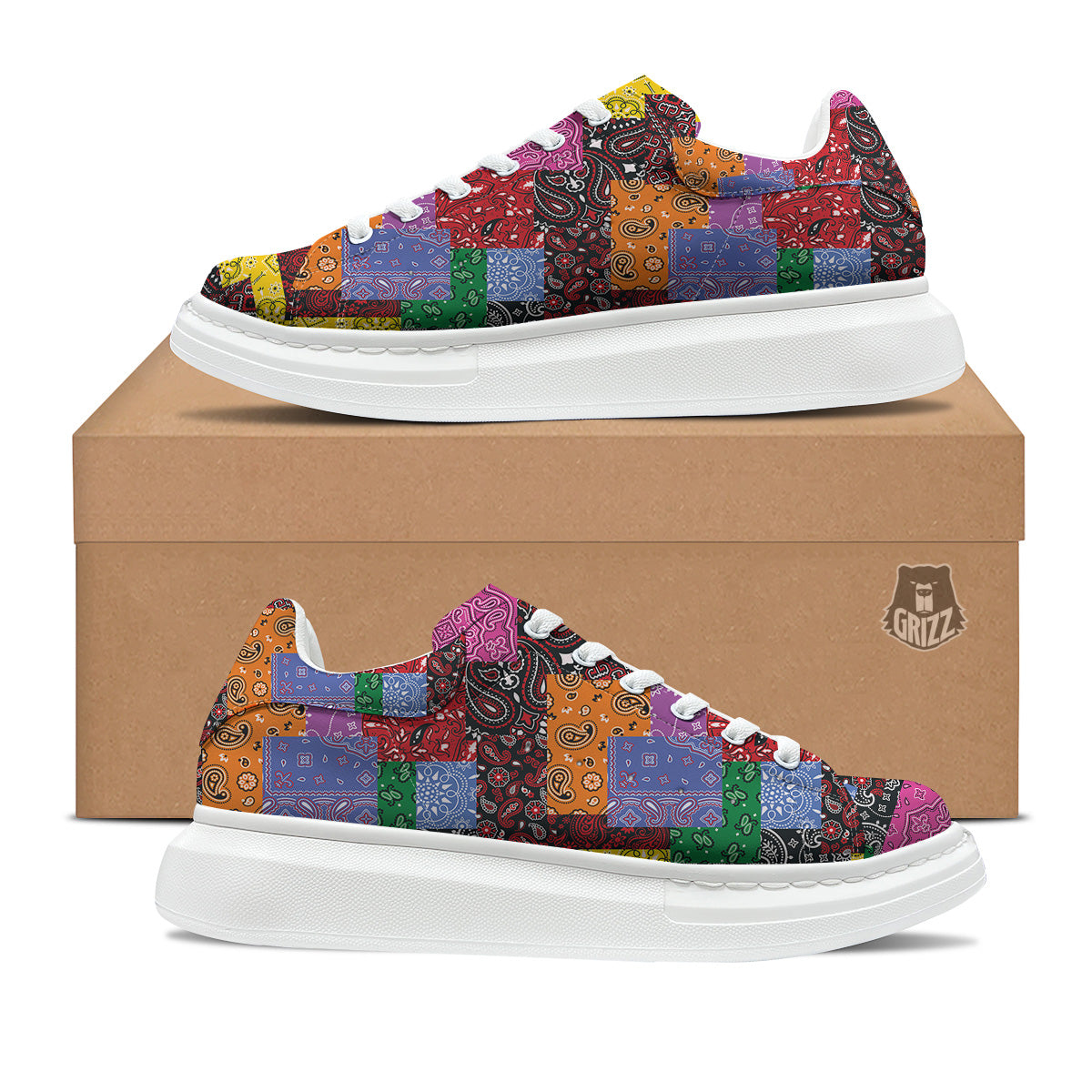 Colorful Patchwork Bandanna Print Pattern Platform Shoes-grizzshop