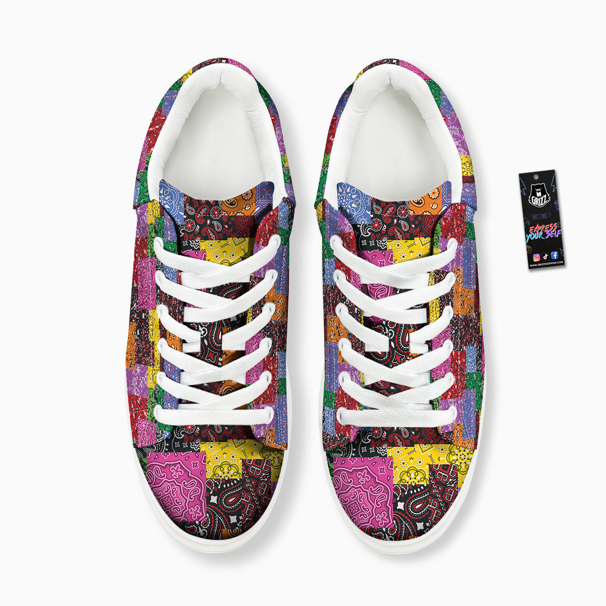 Colorful Patchwork Bandanna Print Pattern Platform Shoes-grizzshop