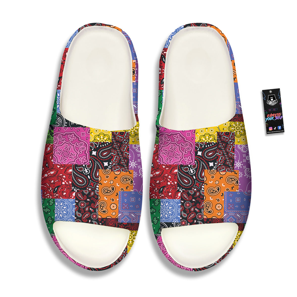 Colorful Patchwork Bandanna Print Pattern Sandals-grizzshop