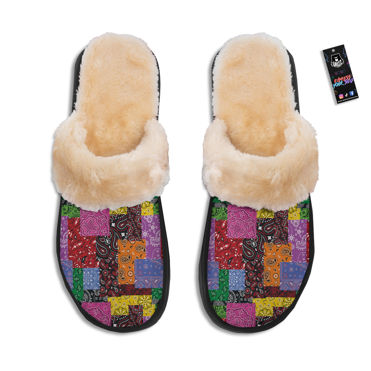 Colorful Patchwork Bandanna Print Pattern Slippers-grizzshop