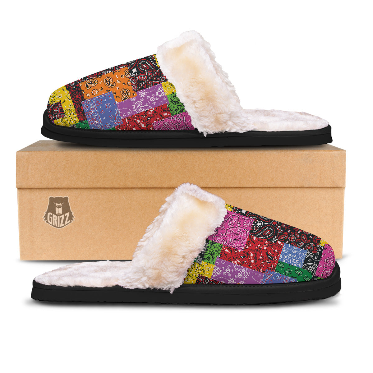 Colorful Patchwork Bandanna Print Pattern Slippers-grizzshop