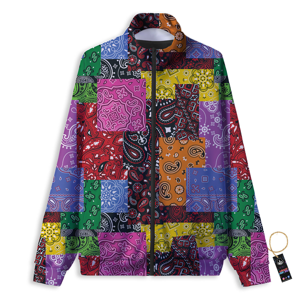 Colorful Patchwork Bandanna Print Pattern Track Jacket-grizzshop