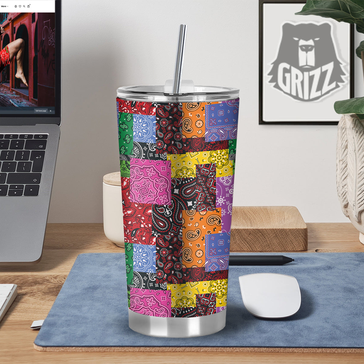 Colorful Patchwork Bandanna Print Pattern Tumbler-grizzshop