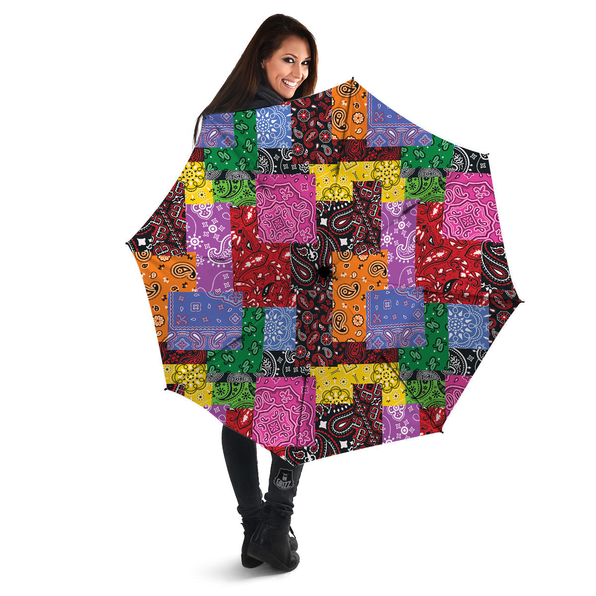 Colorful Patchwork Bandanna Print Pattern Umbrella-grizzshop