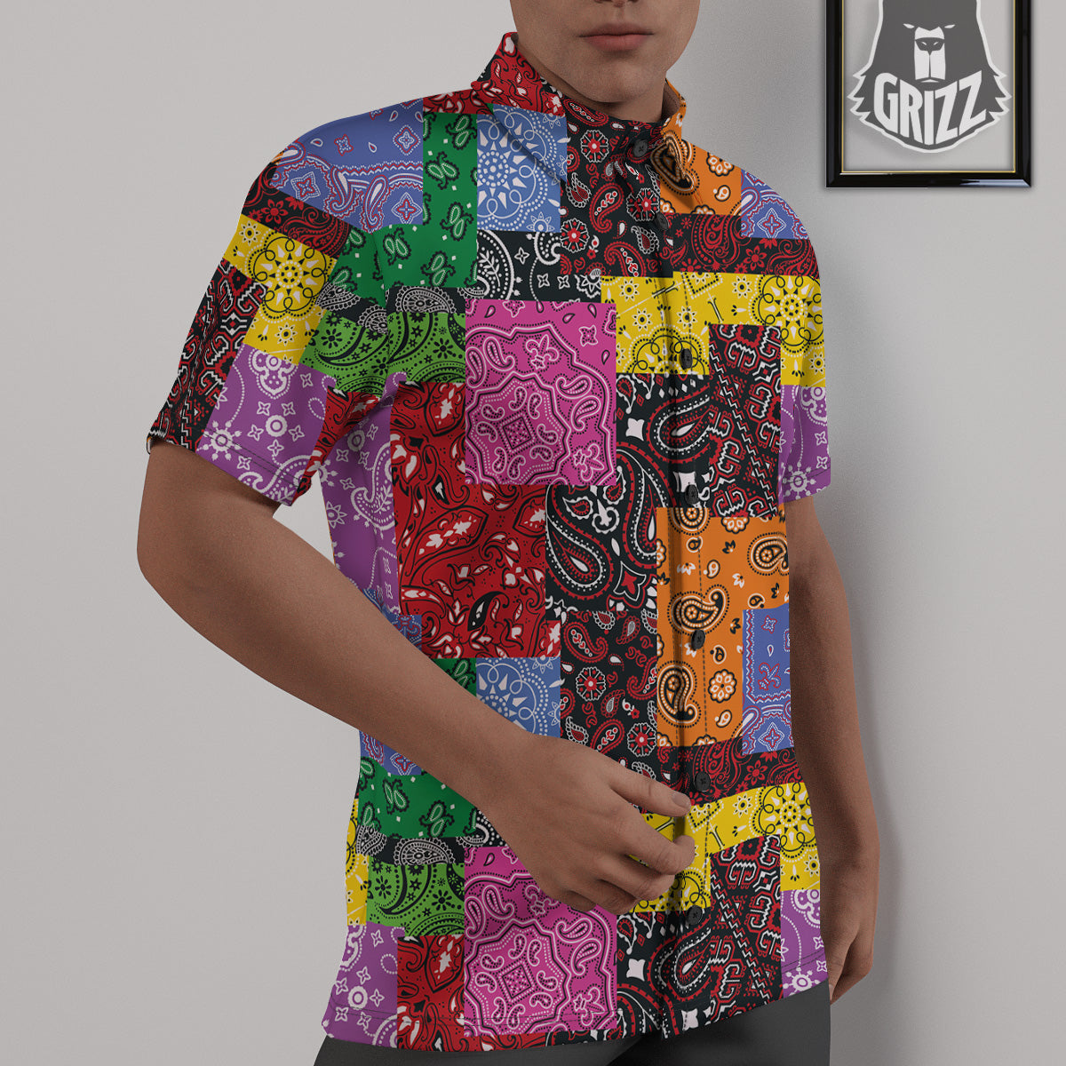 Colorful Patchwork Bandanna Print Pattern Untucked Shirts-grizzshop