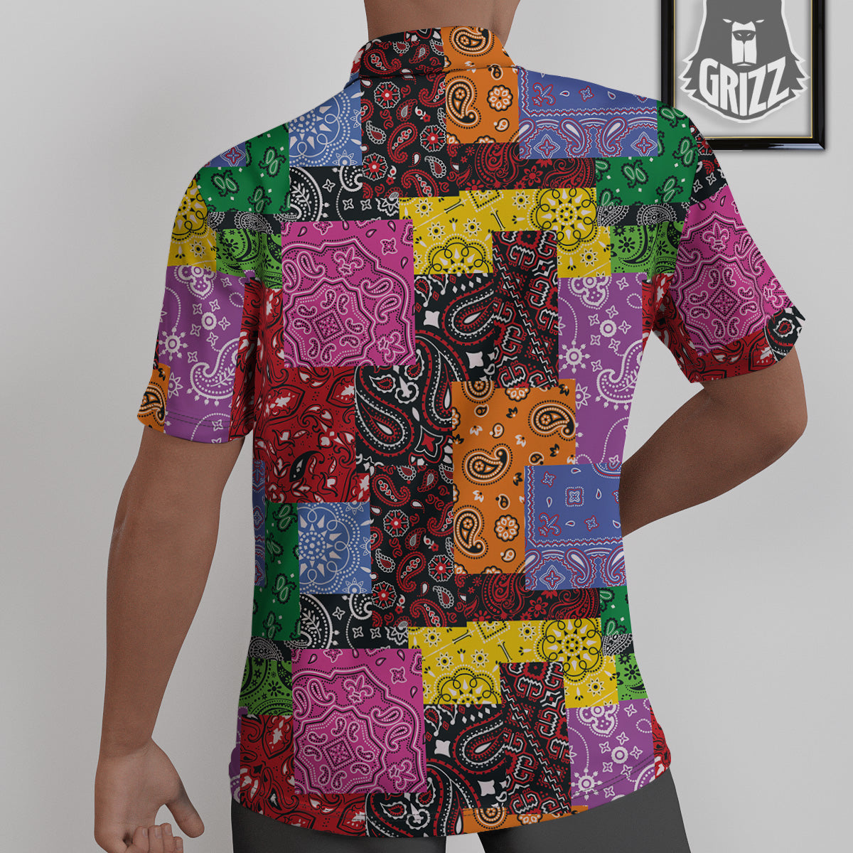 Colorful Patchwork Bandanna Print Pattern Untucked Shirts-grizzshop