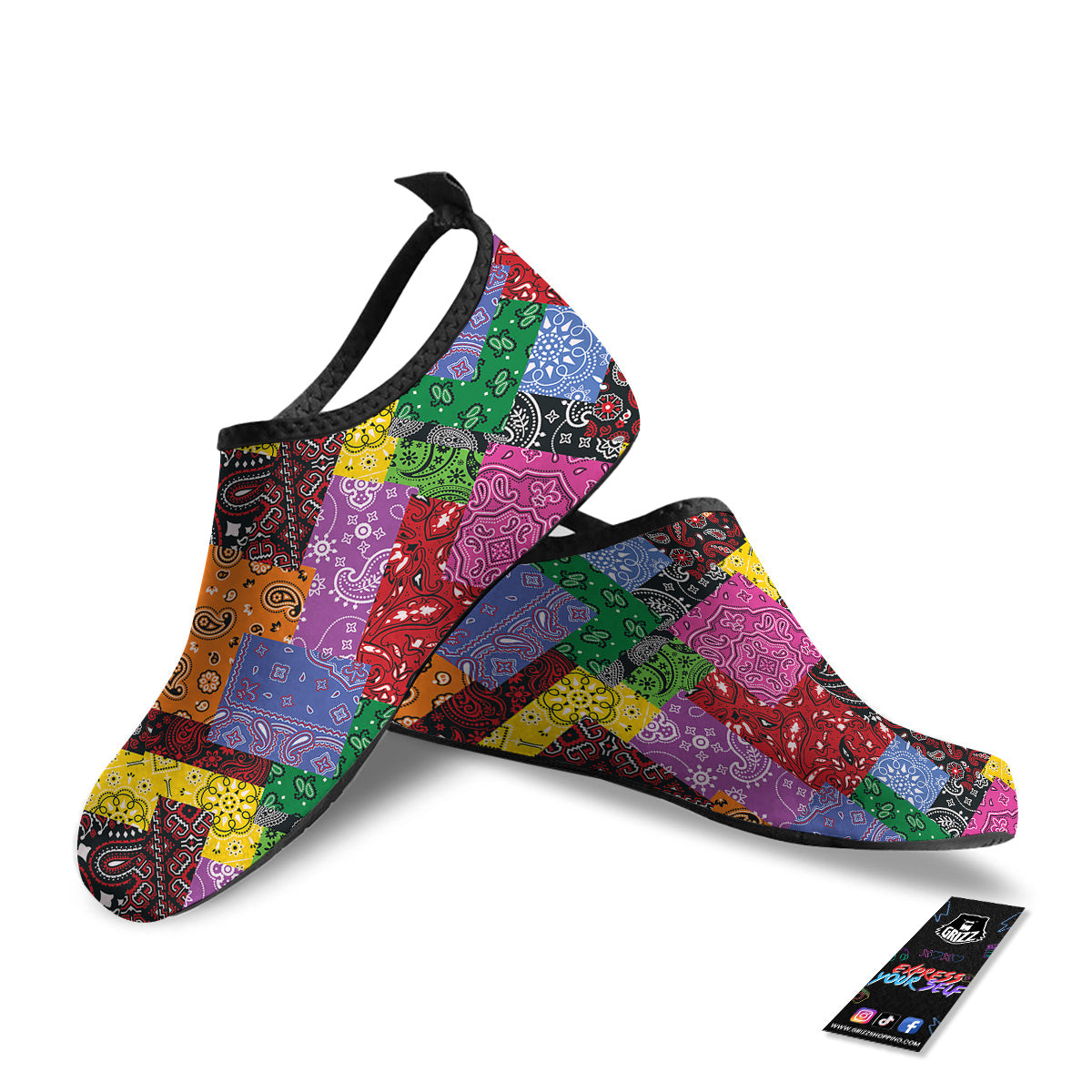Colorful Patchwork Bandanna Print Pattern Water Shoes-grizzshop