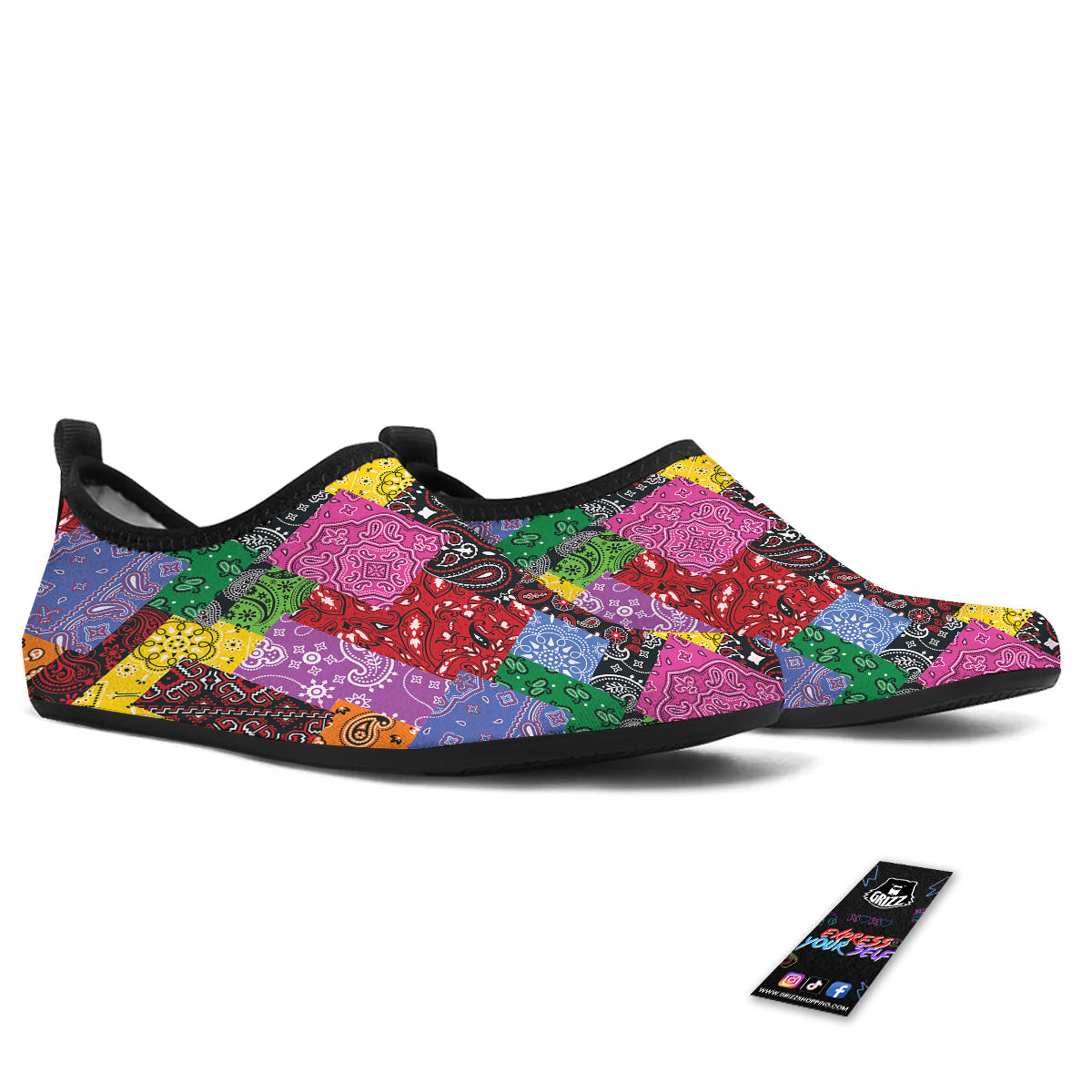 Colorful Patchwork Bandanna Print Pattern Water Shoes-grizzshop