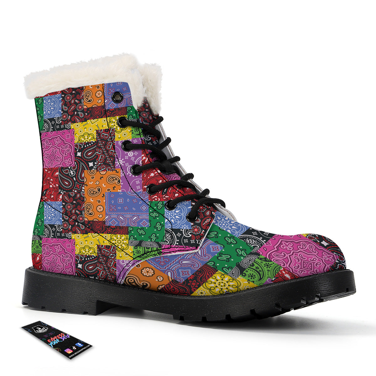 Colorful Patchwork Bandanna Print Pattern Winter Boots-grizzshop