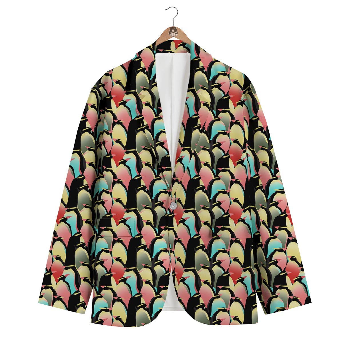Colorful Penguin Pattern Print Men's Blazer-grizzshop