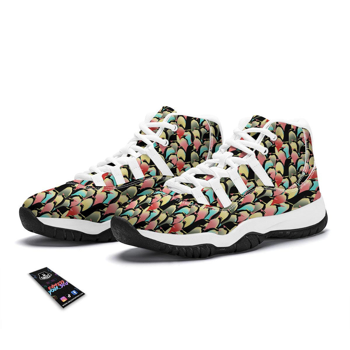 Colorful Penguin Pattern Print White Bball Shoes-grizzshop