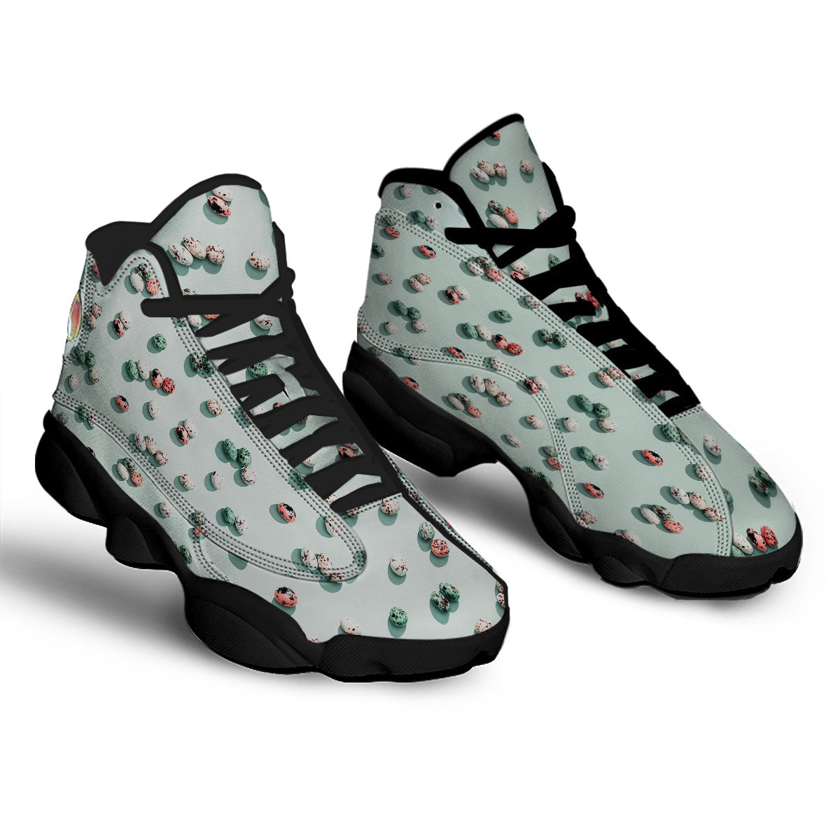 Colorful Pile Of Easter Eggs Print Pattern Black Basketball Shoes-grizzshop