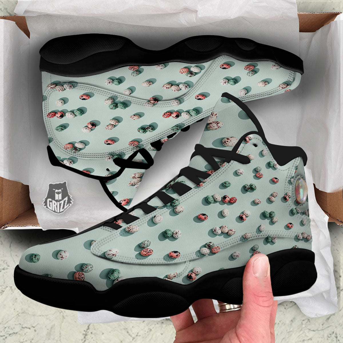 Colorful Pile Of Easter Eggs Print Pattern Black Basketball Shoes-grizzshop