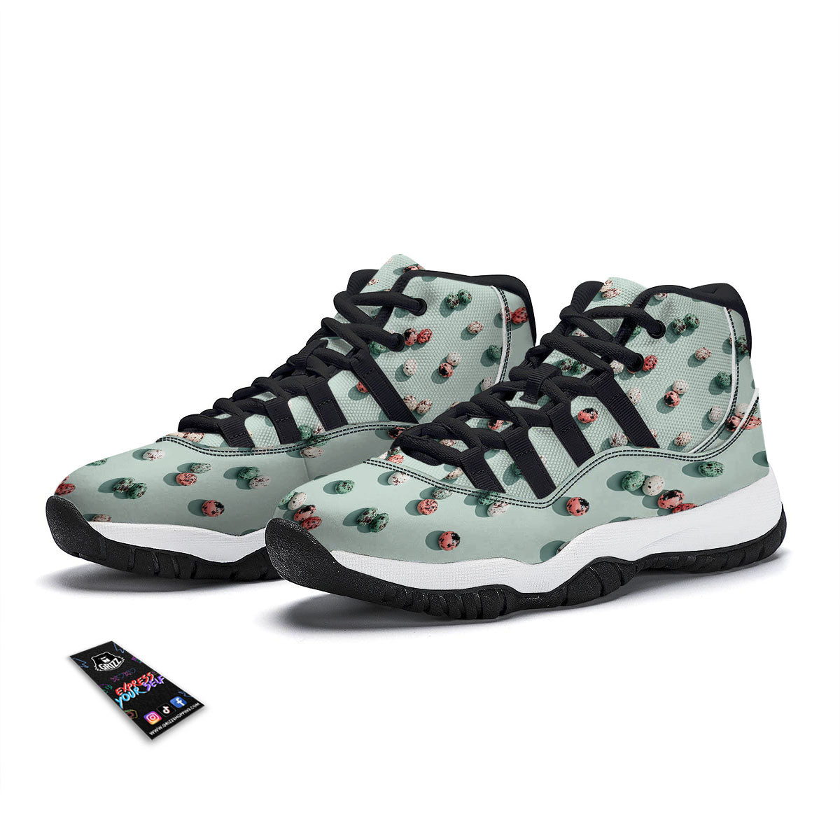 Colorful Pile Of Easter Eggs Print Pattern Black Bball Shoes-grizzshop
