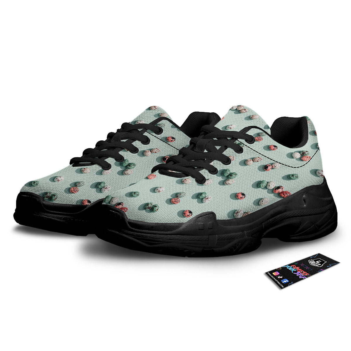 Colorful Pile Of Easter Eggs Print Pattern Black Chunky Shoes-grizzshop