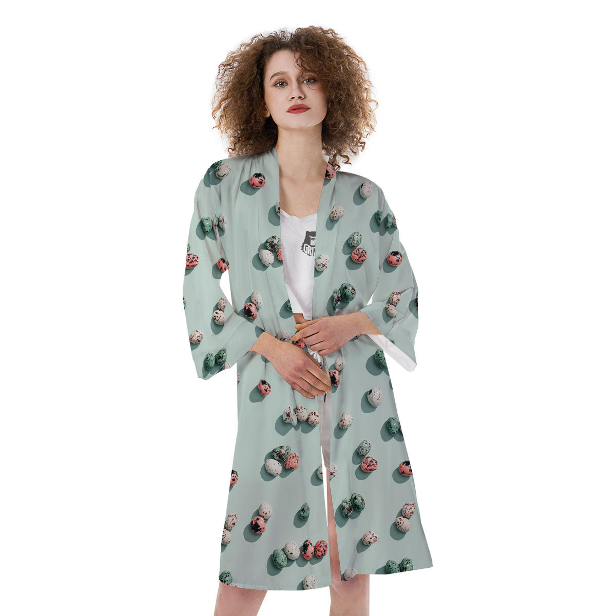 Colorful Pile Of Easter Eggs Print Pattern Kimono-grizzshop