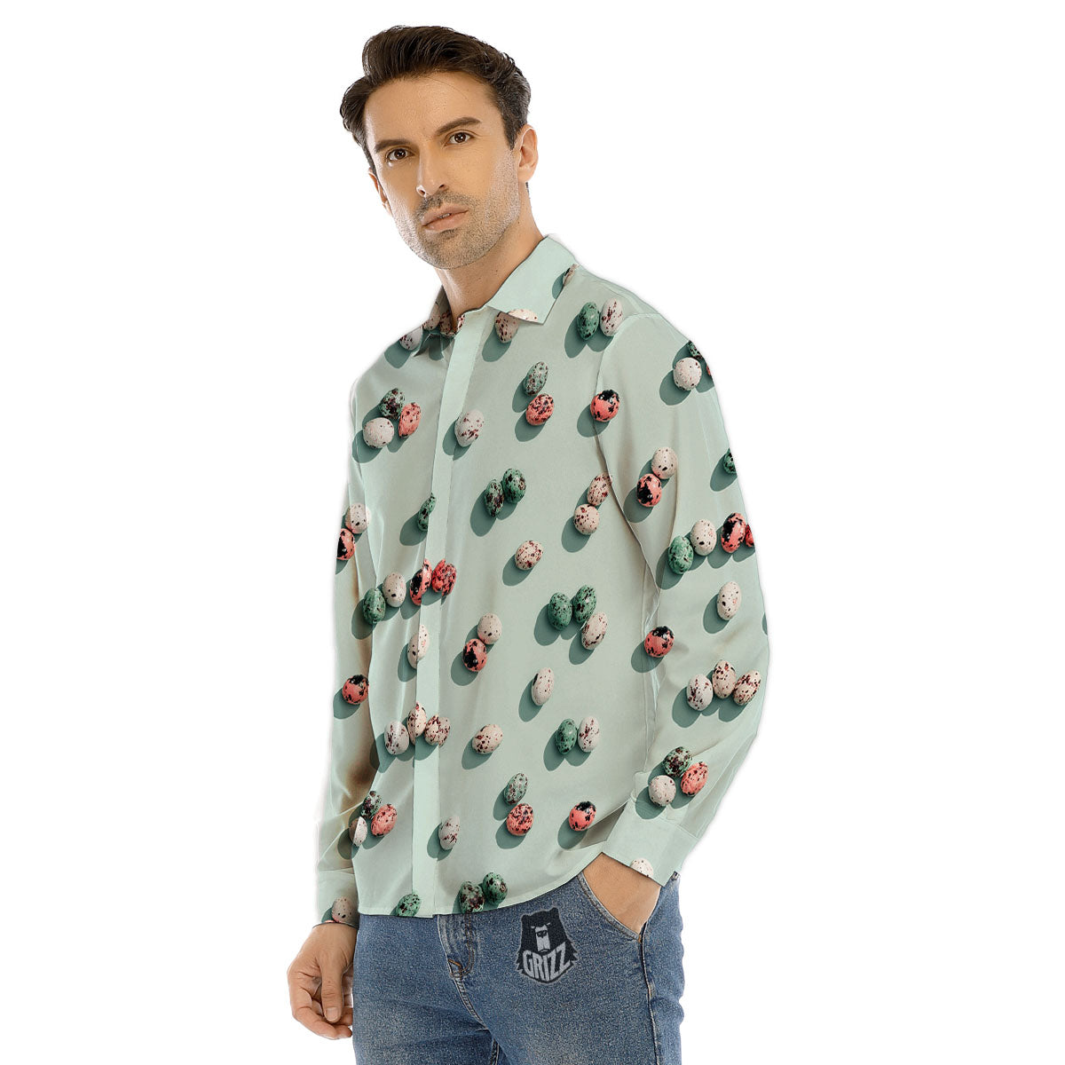 Colorful Pile Of Easter Eggs Print Pattern Men's Dress Shirts-grizzshop