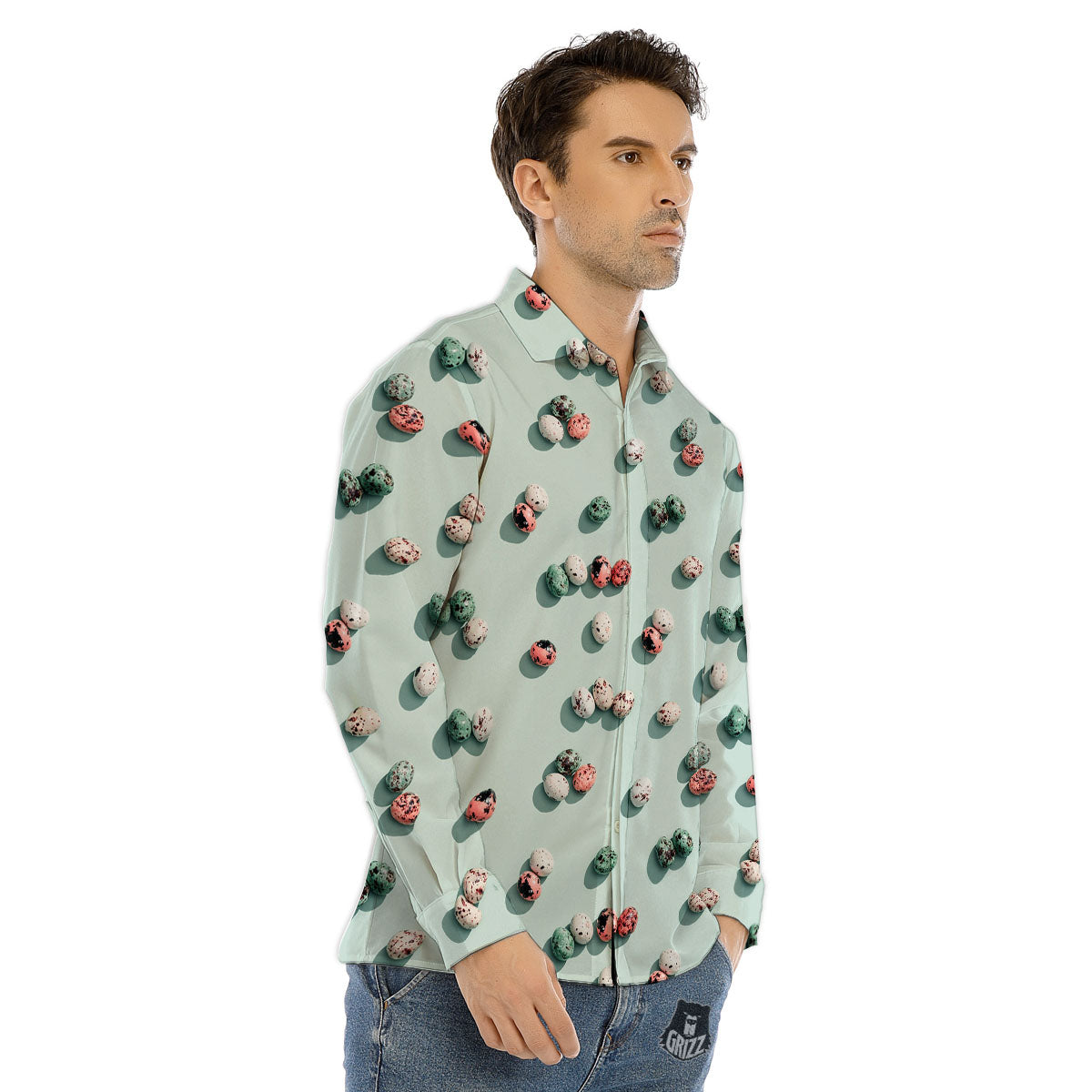 Colorful Pile Of Easter Eggs Print Pattern Men's Dress Shirts-grizzshop