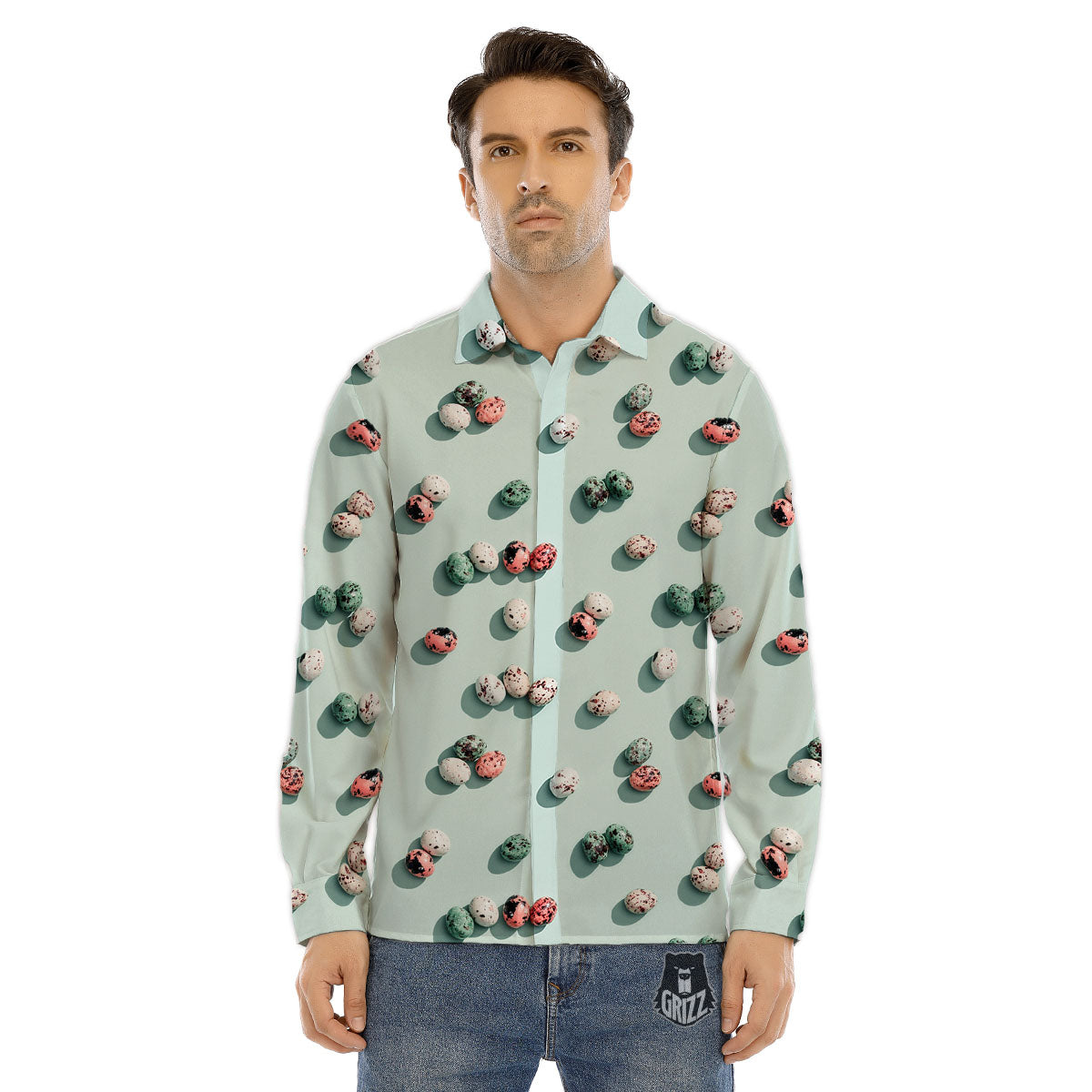 Colorful Pile Of Easter Eggs Print Pattern Men's Dress Shirts-grizzshop