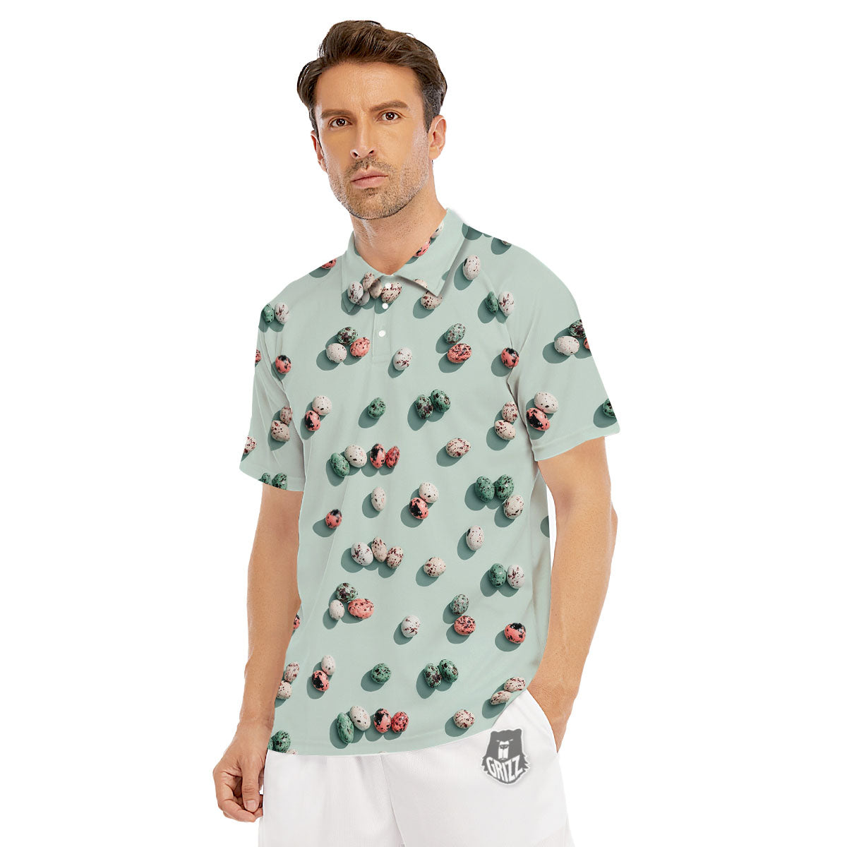 Colorful Pile Of Easter Eggs Print Pattern Men's Golf Shirts-grizzshop